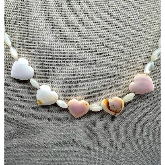 Vintage Heart-Shaped Shell Necklace With Mother Of Pearl Beads - Picture 2 of 12